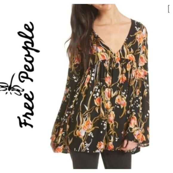 Free People Floral Print Long Sleeve Blouse size‎ XS - Picture 1 of 8